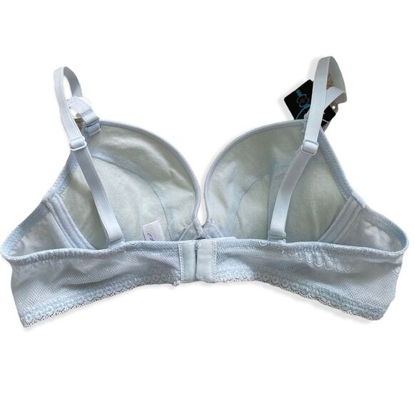 😍2/$20 NEW 34A Sabina 𝅺Women’s Lined Padded Mesh Lace Trim Soft Blue Bra - Picture 2 of 5